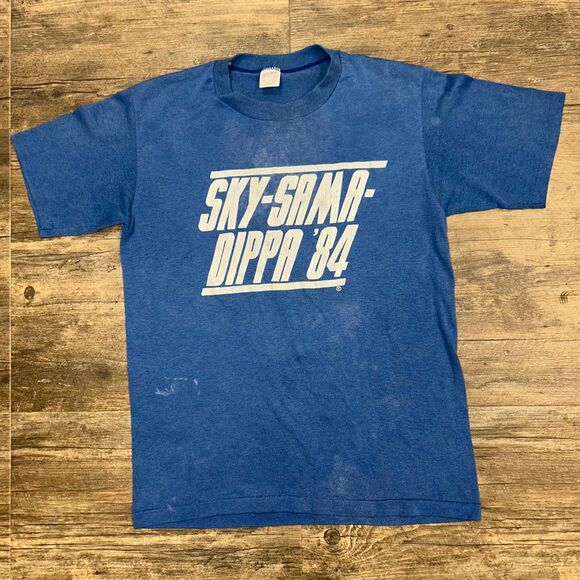 RARE Vintage Kentucky Wildcats UK 1983 Sky-Sama-Dippa Tshirt Medium Distress (18 - Picture 2 of 9